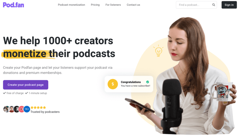 Podfan landing page screenshot