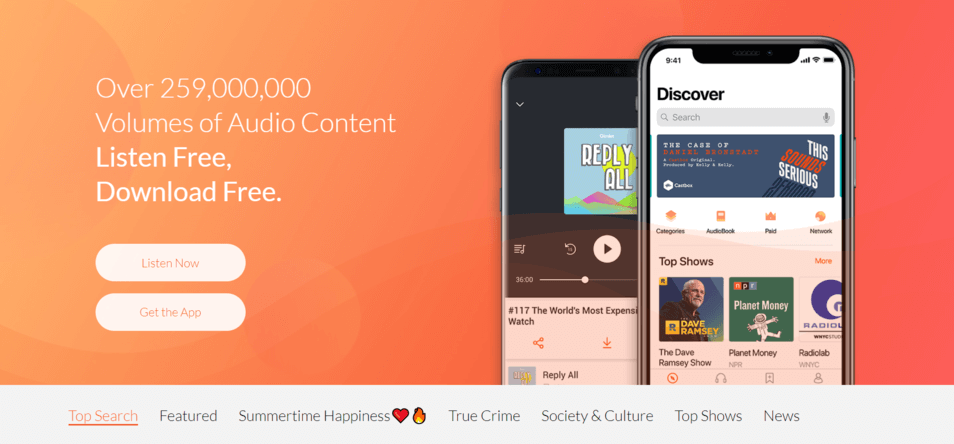 Castbox homepage showing mobile apps