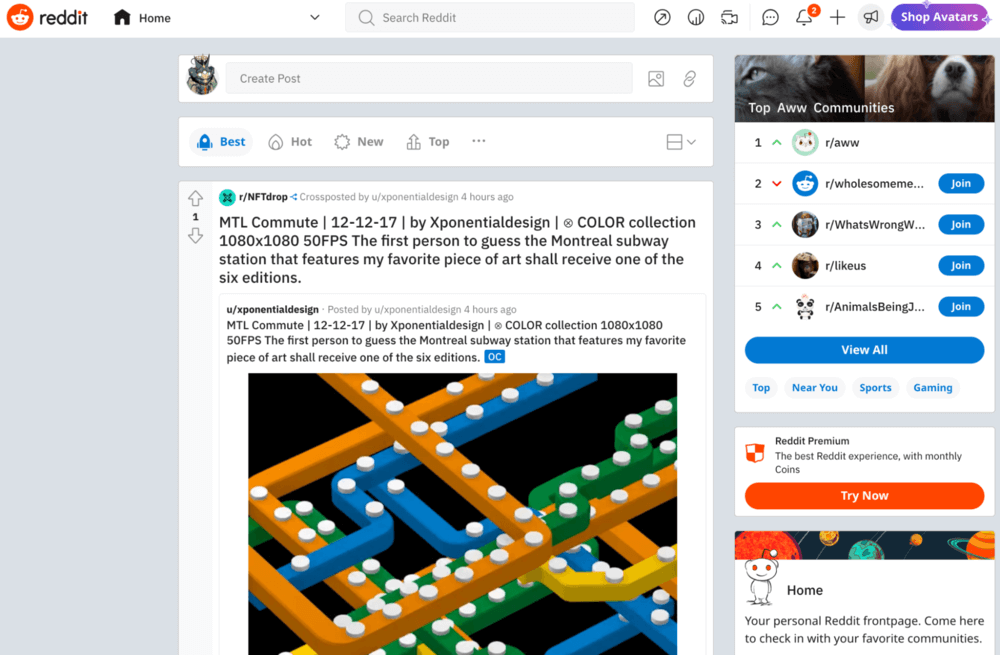 Reddit website homepage