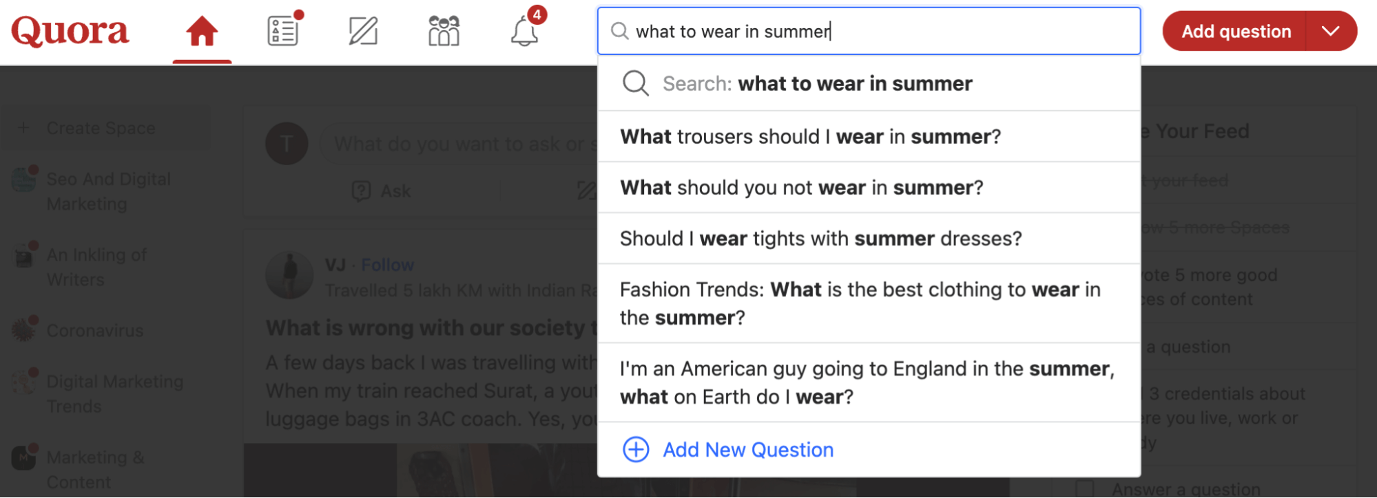 Search results on Quora for selected keywords