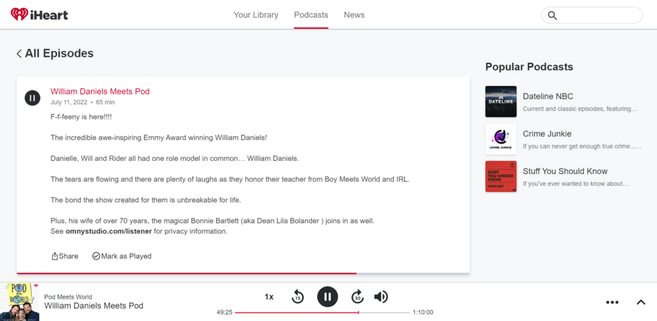 iHeart podcast listing screenshot from the app